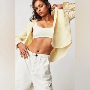 Free People x WNU With Nothing Underneath Classic Body Shirt Yellow Seersucker 8